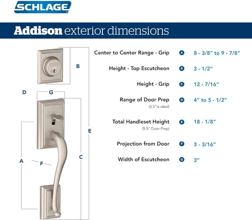 Miniatura 3 de Schlage F60 ADD 622 GEO Addison - Juego de manijas de entrada frontal con pomo georgiano, cerradura de llave de lado 1, negro mate Mate negro