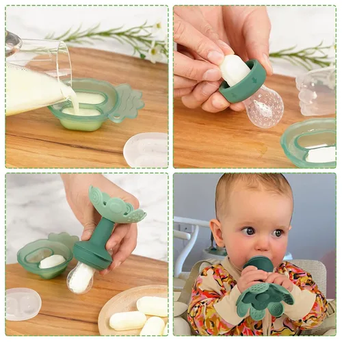 Miniatura 3 de Haakaa Flower Baby - Alimentador de alimentos de frutas frescas con mini bandeja para congelador, molde de paletas de leche materna para alivio