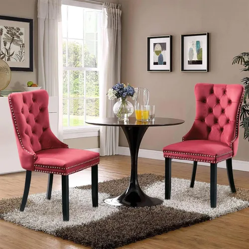 Miniatura 74 de Juego de 2 sillas de comedor tapizadas de terciopelo, sillas laterales de cocina de estilo moderno con ribete de cabeza de clavo y patas de madera