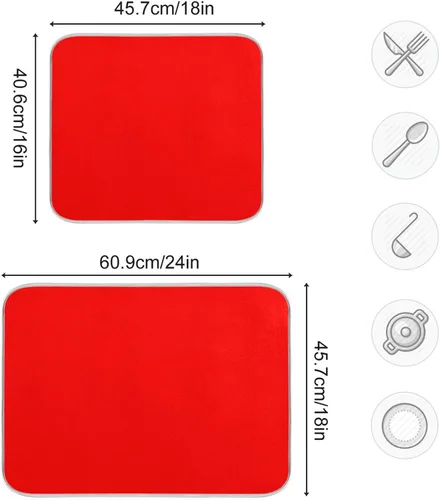 Miniatura 2 de Tapete rojo para secar platos pequeños, accesorios de cocina, tapete escurridor de platos de microfibra, resistente al calor, 16 x 18 pulgadas