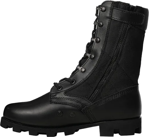 Miniatura 12 de Botas militares de WIDEWAY para hombres, botas de combate de jungla tácticas de cuero resistente al deslizamiento, negras, para hombres, todo