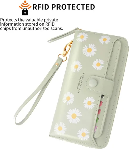 Miniatura 5 de Cartera de piel para mujer, con bloqueo RFID, bolsillo con cremallera, tarjetero, con ventana de identificación
