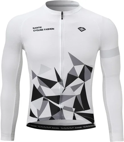 Miniatura 27 de Santic - Camiseta de ciclismo para hombre, manga larga, reflejante, cremallera completa, con bolsillos