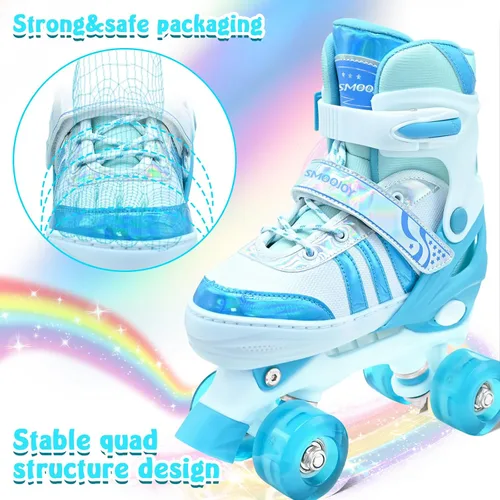 Miniatura 4 de Patines de ruedas para niñas, niños y niños, 4 tamaños ajustables, para interiores y exteriores, con ruedas iluminadas para principiantes de 3 a 12