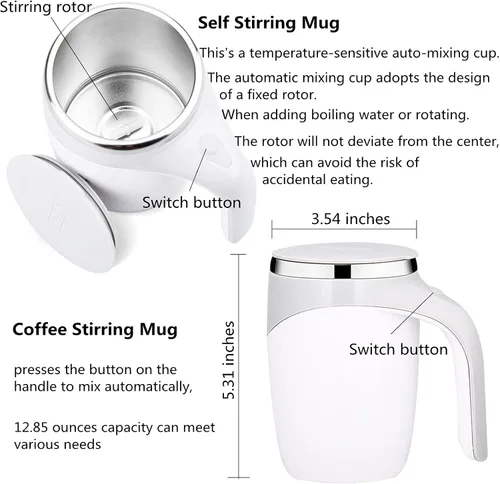 Miniatura 2 de Taza de café con agitación magnética automática, taza mezcladora giratoria de viaje para oficina en casa, divertido vaso de café eléctrico de acero