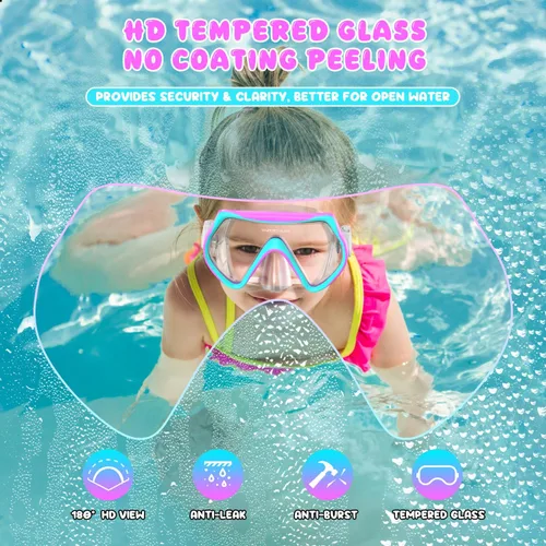 Miniatura 2 de Juego de esnórquel con aletas de máscara para niños, equipo de esnórquel con parte superior seca para niños, jóvenes, niños y niñas, 1Y-5Y Violeta +
