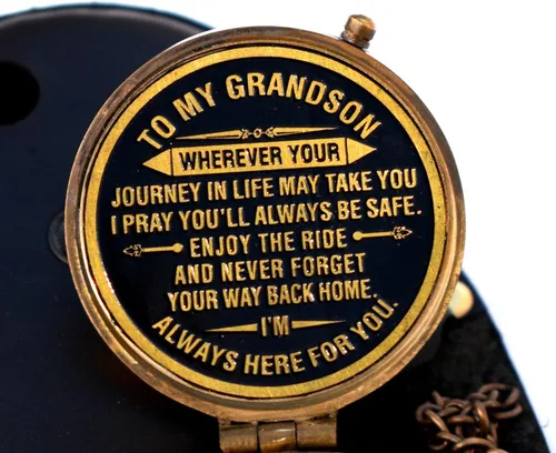 Miniatura 2 de Regalo para nieto brújula de latón con cita grabada Regalo de memoria para cumpleaños de mi nieto, bautismo, graduación, confirmación, amor, idea