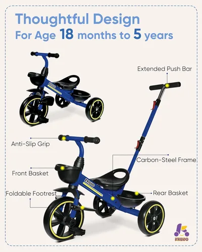 Miniatura 3 de KRIDDO Triciclo 2 en 1 para niños de 18 meses a 5 años de edad, mango de empuje extendido para empujar sin esfuerzo, triciclo de regalo para niños