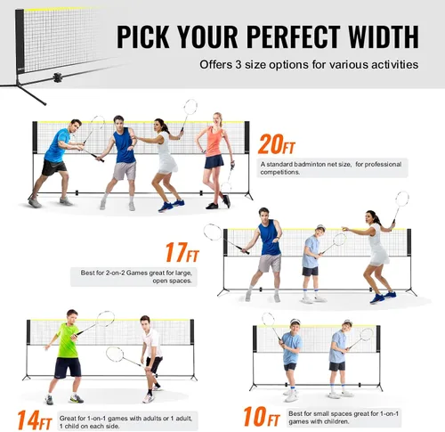Miniatura 3 de VEVOR Badminton Net, Height Adjustable Volleyball Net, Wide Foldable Pickleball Net, Portable Easy Setup Tennis Net Set with Poles, Stand and Carry