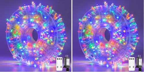 Miniatura 44 de JMEXSUSS Luces rojas blancas y azules con cable transparente, 66 pies, 200 luces LED para decoración del 4 de julio, luz de Navidad para celebración