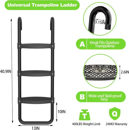 Miniatura 6 de Kit de escalera y tobogán para cama elástica, tobogán universal de 3 escalones con amortiguador, accesorios de trampolín fáciles de escalar