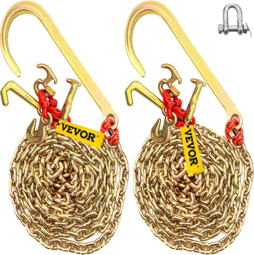 VEVOR Cadena de gancho en J, cadena de remolque de brida de 5/16 pulgadas x 10 pies, cadena de transporte de brida G80 con 2 ganchos G70 J, ganchos