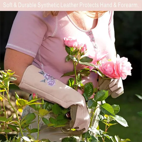 Miniatura 3 de Guantes largos de jardinería para mujer, guantes de poda de rosas duraderos, resistentes a las espinas, para desmalezar, plantar y excavar (1 par)