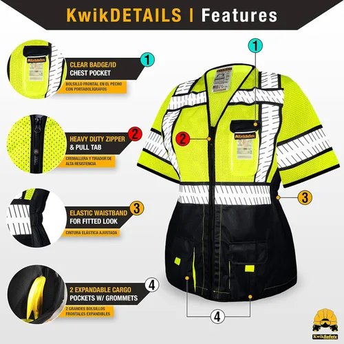 Miniatura 3 de KwikSafety - Charlotte, NC - SHERIFF & SPECIALIST Chaleco de Seguridad para Mujer ANSI OSHA Negro Clase 3 Mujer