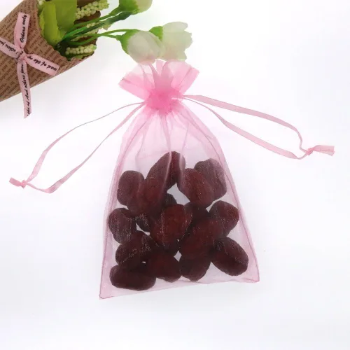 Miniatura 4 de Wudygirl 100 bolsas de organza rosa transparente de 5 x 7 pulgadas con cordón para joyería, bolsas para lápiz labial, baby shower, fiesta, boda