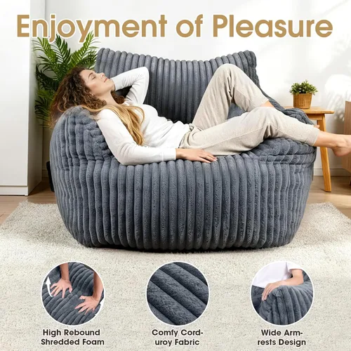 Miniatura 5 de Puf gigante, cómodo sofá puff de felpa de gran tamaño para adultos y niños con reposabrazos, mini sofá de espuma viscoelástica para sala de estar