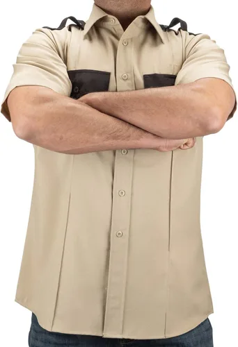 Miniatura 5 de First Class camisa para uniforme en dos tonos, 100% poliéster, mangas cortas, para hombre.