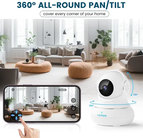 Miniatura 4 de litokam Cámara de seguridad interior de 5MP, cámaras de seguridad WiFi 5G/2.4G para el hogar con aplicación para teléfono, cámara para mascotas