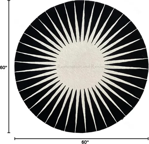 Miniatura 2 de Restoration and Renovation - Alfombra redonda moderna – Acolchada a mano con 100% lana de Nueva Zelanda, alfombra circular gruesa y suave para Negro