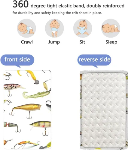 Miniatura 5 de Sábanas bajeras ajustables para cuna con temática de pesca, sábanas para colchón de cuna o sábana para cama infantil, multicolor, 24 x 38 pulgadas