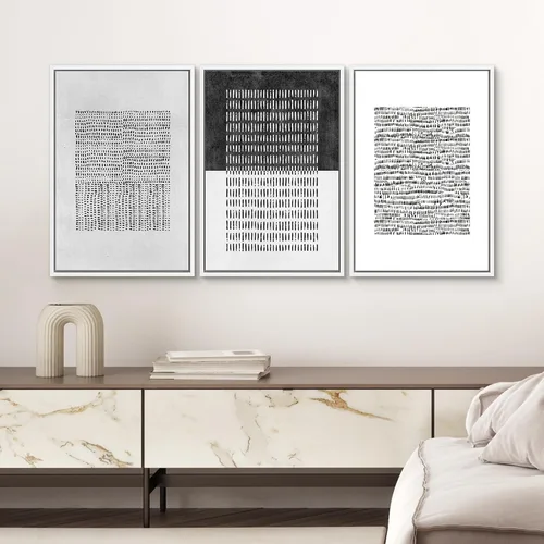 Miniatura 597 de SIGNWIN Lienzo enmarcado para pared, arte con pinceladas de flujo neutro en tonos beige abstractos, ilustraciones, arte moderno, decorativo