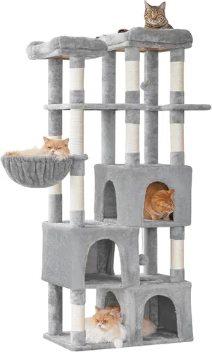 Miniatura 10 de MWPO Árbol grande para gatos de interior, torre de gatos de 63 pulgadas con 3 condominios para gatos, postes rascadores, pedestales acolchados, Beige