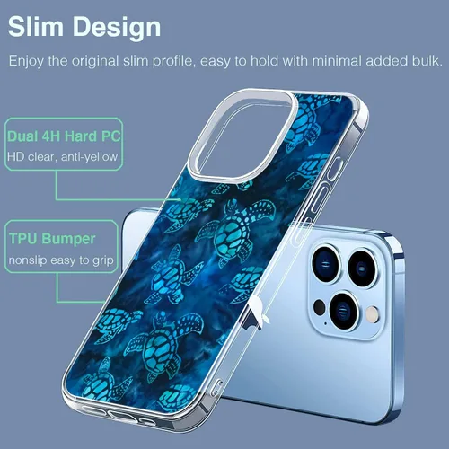 Miniatura 3 de Compatible con iPhone 14, bonita funda transparente de tortuga marina azul de acuarela suave TPU de cuerpo completo, funda de protección de cuerpo