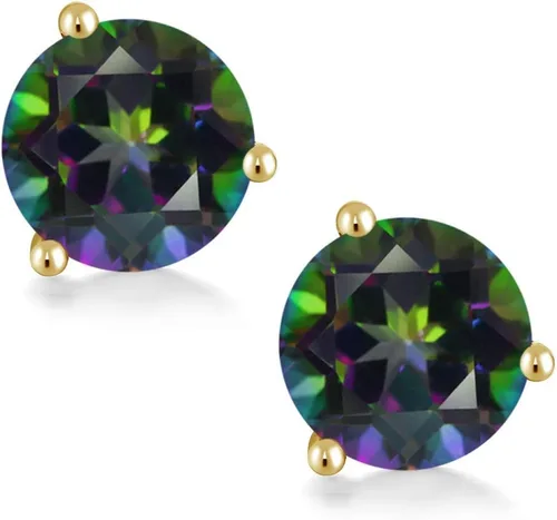 Miniatura 28 de Gem Stone King Aretes de oro de 14 quilates, 0.236 in, piedra natal redonda, Martini, 3 puntas, aretes de oro para mujer