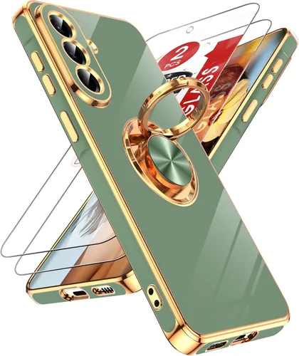 Miniatura 30 de LeYi Funda para Samsung Galaxy S22 Ultra con soporte de anillo giratorio de 360°, soporte magnético, chapado en oro rosa, borde protector para Negro