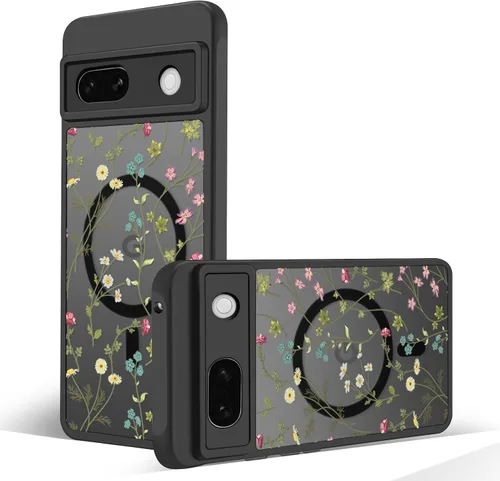 Miniatura 22 de Funda magnética para Google Pixel 10A [Compatible con MagSafe] Funda con patrón floral de flores negras para mujeres y niñas, con borde de TPU Rama