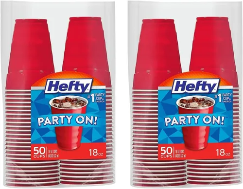 Hefty Vasos fríos de plástico desechables de fácil agarre, vasos de bebidas duraderas para refrescos, jugos y bebidas frías, vasos de plástico rojo