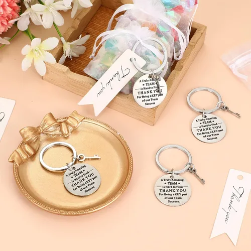 Miniatura 6 de Yinkin 36 Piezas Regalos de Agradecimiento para Empleados Llaveros de Agradecimiento para Compañeros de Trabajo con Bolsas de Organza y Tarjetas