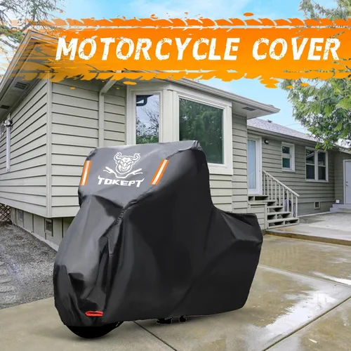 Miniatura 7 de Cubierta para motocicleta negra, tela Oxford 210D todo clima, protección contra el agua y el sol, cubierta para vehículo de 86 pulgadas para Harley