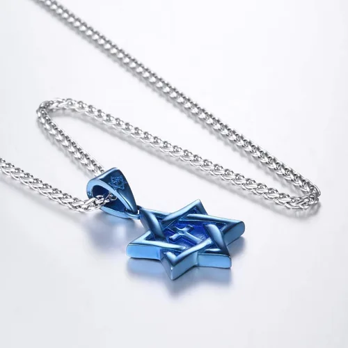 Miniatura 9 de U7 - Collar con Estrella de David para hombres y mujeres, dije hexagonal de acero inoxidable con cruz/piedra de rubí/collares clásicos judíos