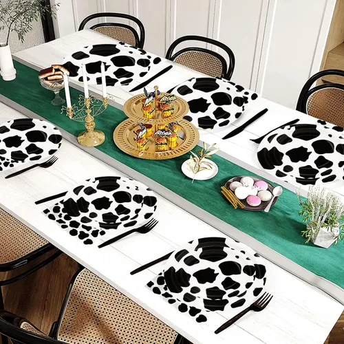 Miniatura 7 de 150 piezas de suministros de fiesta con estampado de vaca, juego de vajilla con estampado de vaca de granja que incluye platos de papel de vaca de 9