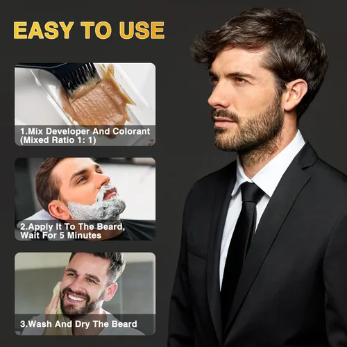 Miniatura 2 de Tinte para barba para hombres, colorante de barba para hombres, tinte negro para bigote y barba para hombres, 3 piezas de tinte de barba para hombre
