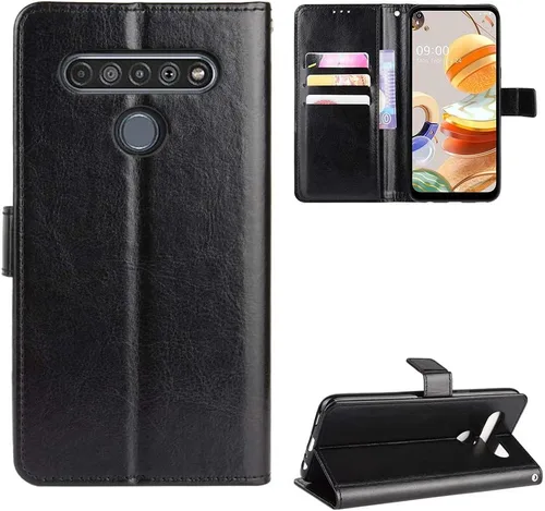 Funda para LG K61, funda de piel tipo cartera con tapa para LG LMQ630EAW K Series K61 2020 / LMQ630EA LMQ630UM / LMQ630N Q Series Q61, color negro