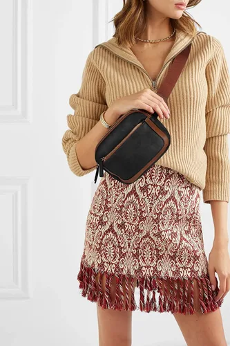 Miniatura 3 de Uromee Riñoneras para mujer Everywhere bolsa cruzada con correa ajustable de cuero vegano, negro con café, Casual