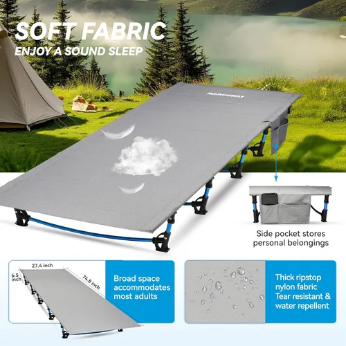 Miniatura 3 de MARCHWAY Cama de Campamento Ultraligera Plegable para Tienda de Camping, Portátil y Compacta para Viajes al Aire Libre, Base de Campamento, Gris