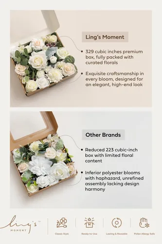 Miniatura 7 de Ling's moment Caja de Flores Falsas, Tallos de Vegetación Artificial Falsa Rosas de Espuma Dalias de Seda Hojas de Rosa Flor de Tela para Centros