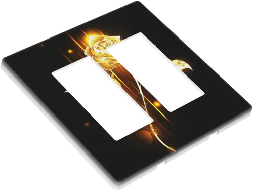 Miniatura 623 de Cubiertas de placa de pared de 3 gang con interruptor de luz de triple palanca, en negro y dorado con esplendor de oro rosa, estampado floral