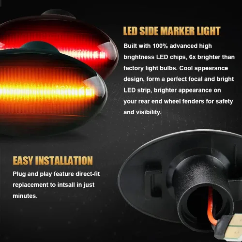 Miniatura 6 de D-Lumina Conjunto de Luces Marcadoras Laterales LED Ámbar y Rojo para Fo-rd F350 F450 F550 Super Duty 1999-2010 Guardabarros de Cama Dually, Lámpara