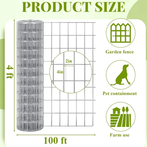 Miniatura 3 de Gisafai Valla de alambre soldada de 48 pulgadas x 100 pies, 2 pulgadas x 4 pulgadas, 16 GA, malla de alambre de metal galvanizado para cabras