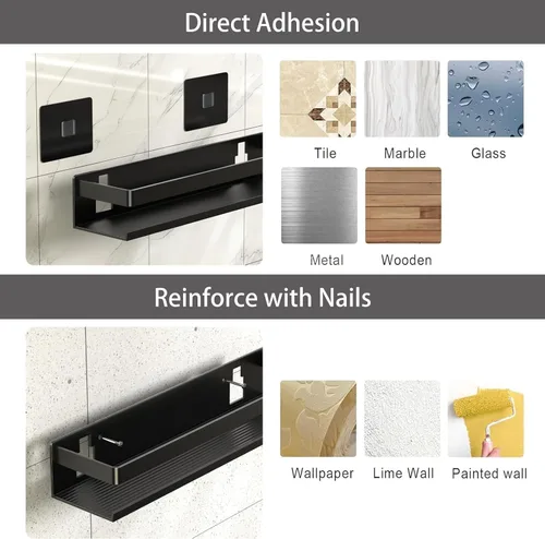 Miniatura 4 de Organizador de Ducha Paquete de 2 - Estante de Ducha para Baño a Prueba de Óxido de Aluminio Instalación Adhesiva Sin Perforación Requerida