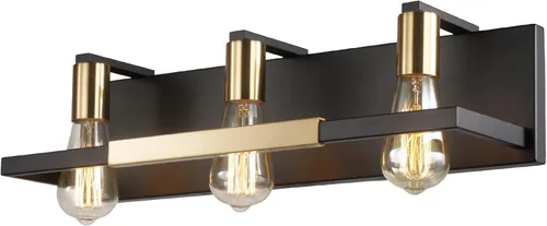 Miniatura 9 de Hamilyeah Lámparas de baño rústicas sobre espejo, luces de tocador negras y doradas mate para baño, 3 lámparas de pared vintage, iluminación