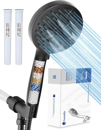 Cabezal de ducha de alta presión para agua dura, 10 modos de pulverización, filtro suavizante de agua, filtros certificados CUPC y WaterSense, color