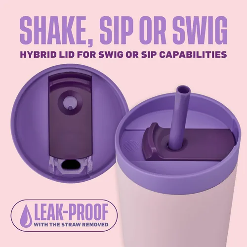 Miniatura 2 de BlenderBottle Vaso mezclador aislado 2 en 1 de acero inoxidable, tapa Swig a prueba de fugas, pajita, BlenderBall, sin BPA, para batidos de colorete