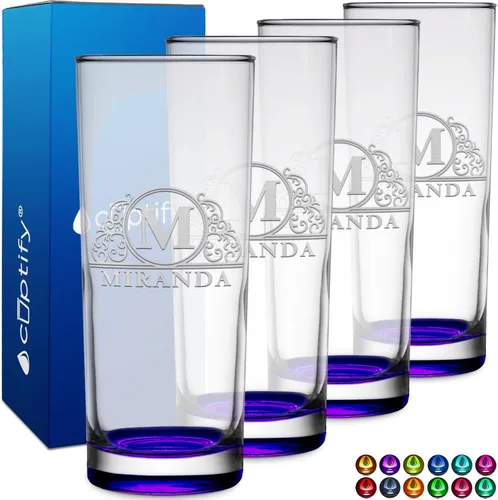Miniatura 28 de Highball personalizado de 10.5 onzas con fondo negro, vaso Collins alto personalizado, cóctel de bebida mixta recta, inicial con nombre de regalo
