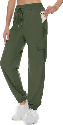 MOUEEY Pantalones deportivos tipo cargo para mujer ligeros de secado rápido resistentes al agua pantalones casuales con bolsillos con cremallera