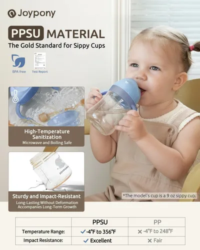 Miniatura 3 de Joypony Vasos para sorber para niños pequeños de 1 a 3 años, vaso con popote con peso a prueba de derrames con asa para bebés de 6 meses